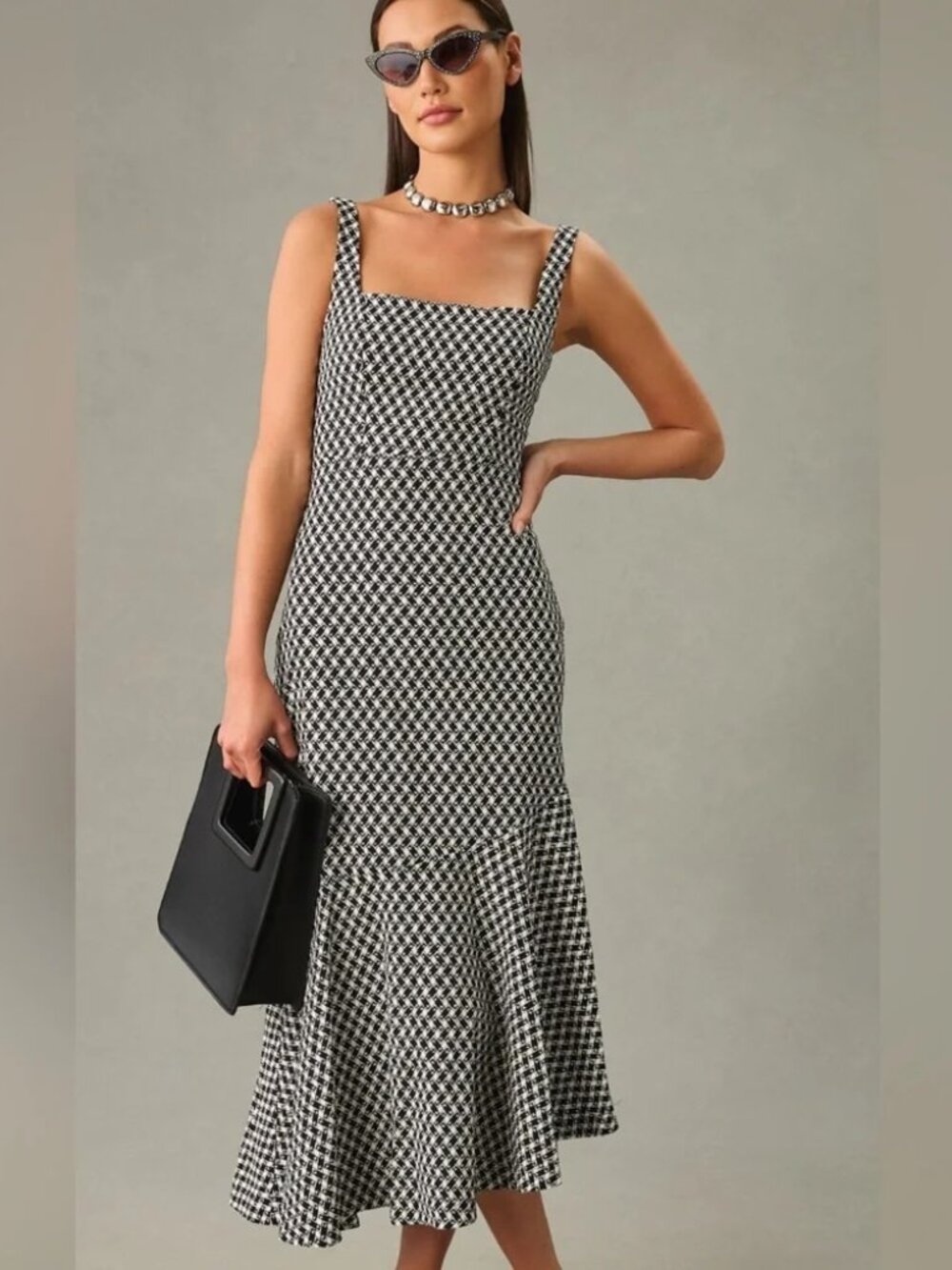 The Ariana Square-Neck Asymmetrical Ruffle-Hem Dress